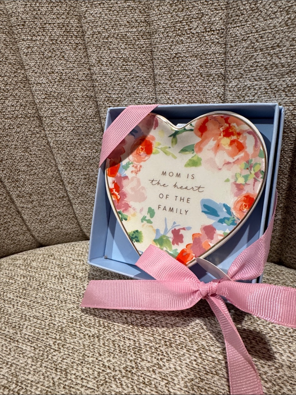 Floral Heart Trinket Dish – Pink Ribbon Accent